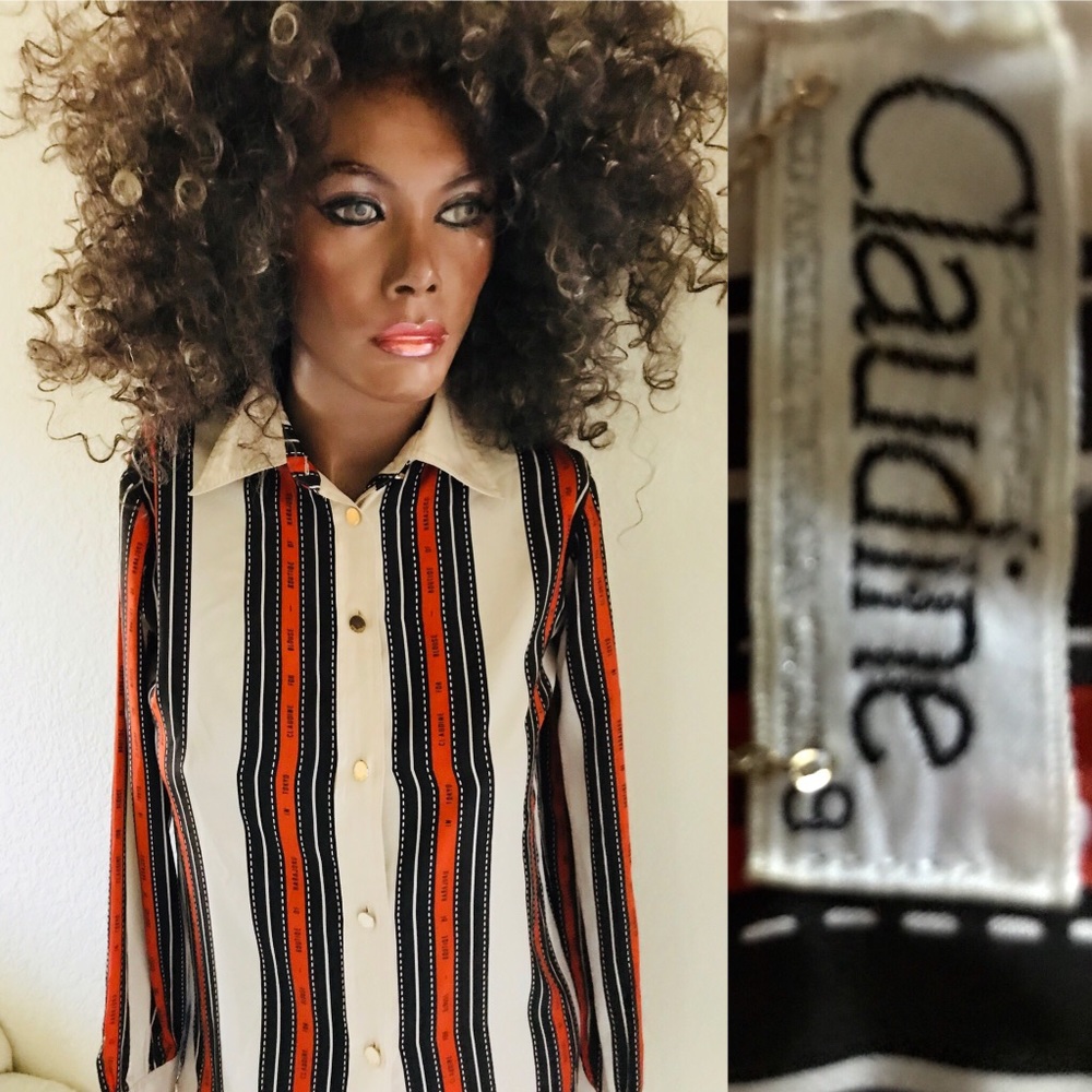 CLAUDINE Harajuku Designer Logo Ribbon Striped BLOUSE Size 9